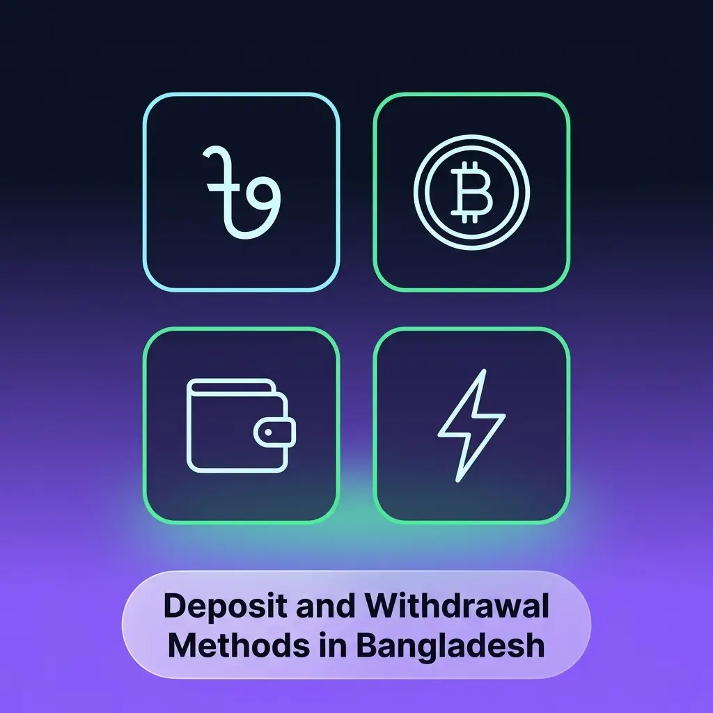 Bangladesh casino payment methods including bKash, Nagad, Rocket, crypto, Visa, and Mastercard deposit options